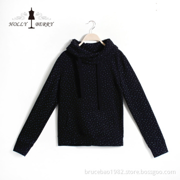 Woven Breathable Autumn Casual Black Star Patterned Women Sweatshirts